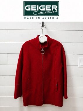GEIGER Collections Boiled Wool Coat Red Size 38 Made in Austria